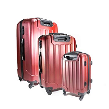 ALEKO LG06BURG ABS Luggage Travel Suitcase Set with Lock 3 Piece Embossed Stripe Burgundy