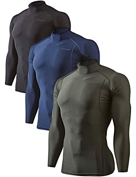 DEVOPS Men's 3 Pack Cool Dry Athletic Compression Long Sleeve Baselayer Workout T-Shirts