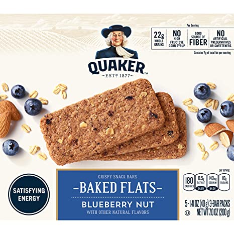 Quaker Breakfast Flats, Blueberry, Breakfast Bars, 5 Packets Per Box (Pack of 8)