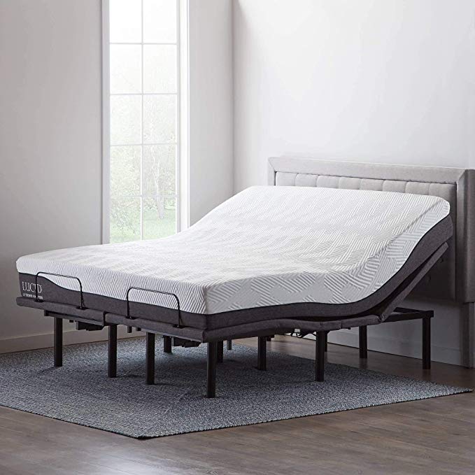 LUCID L600 Adjustable Bed Base with LUCID 12 Inch Memory Foam Hybrid Mattress - King