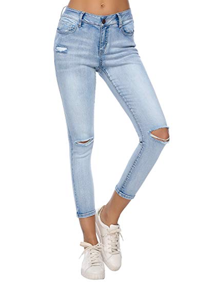 Resfeber Women's Boyfriend Jeans Comfy Stretch Ripped Jeans Distressed Denim Skinny Jeans