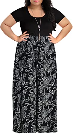 Nemidor Women's Chevron Print Summer Short Sleeve Plus Size Casual Maxi Dress