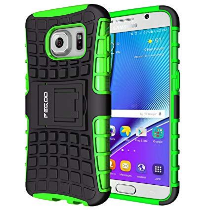 Galaxy S7 Case,Pegoo Shockprooof Impact Resistant Hybrid Heavy Duty Dual Layer Armor Hard Plastic and Soft TPU With a Kickstand bumper Protective Cover Case for Samsung Galaxy S7 (Green)