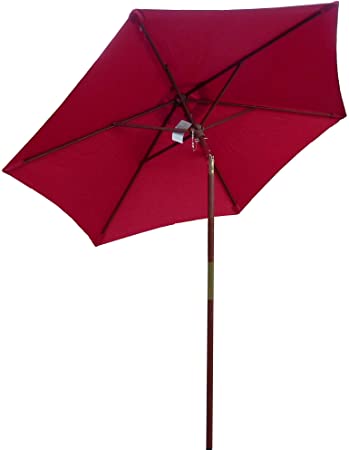 Formosa Covers 7ft Wooden Market Umbrella with Tilt Mechanism - Brick Red