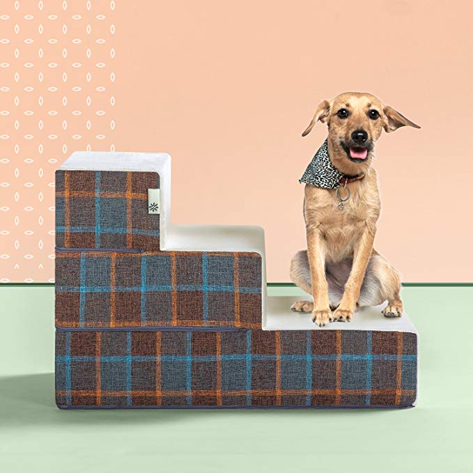 Zinus Cozy Pet Stairs, Pet Ramp, Pet Ladder, Blue Plaid