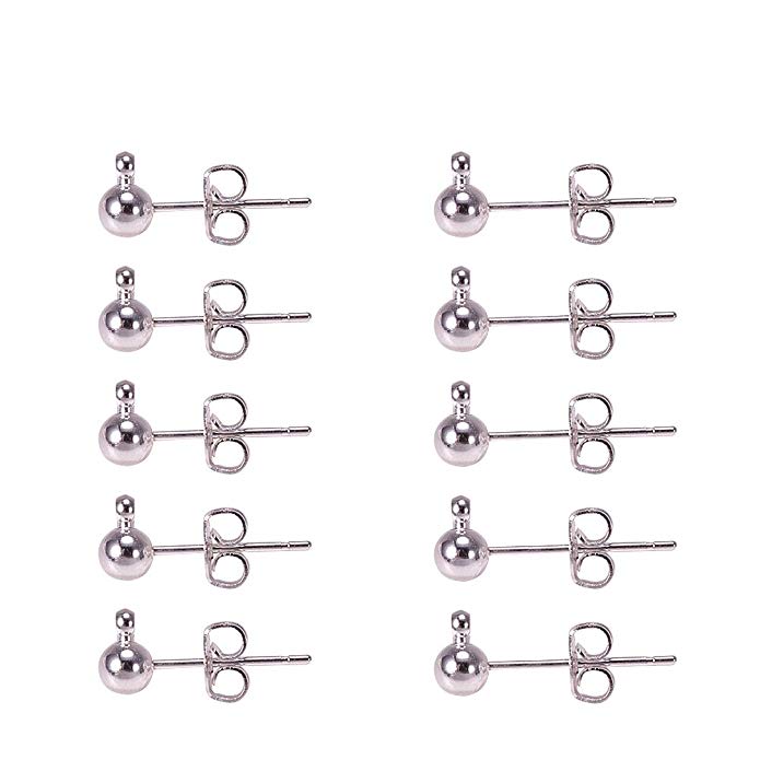 Pandahall 20 Sets Silver Color Brass Post Earring Components Jewelry Findings