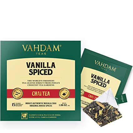 VAHDAM, Vanilla Chai Tea | 30 Tea Bags (Set of 2) | STRESS RELIEVING & REFRESHING | Spiced Masala Chai Tea | Delicious Blend Of Vanilla Tea | Spiced Chai Tea Bag | Brew As Hot, Cold or Iced Tea