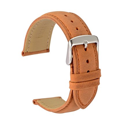 WOCCI Watch Bands Replace Brown Vintage Leather Watch Strap with Silver Metal Pins Buckle for Men Women