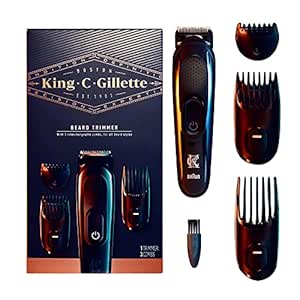 Gillette King C. Gillette Cordless Mens Beard Trimmer Kit with Lifetime Sharp Blades and 3 Interchangeable Combs, Multicolor