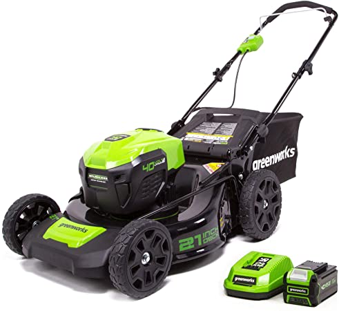 Greenworks LMF402 21-Inch 40V Cordless Brushless Lawn Mower, 5Ah Battery & Charger Included