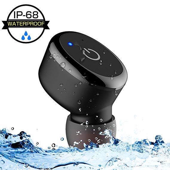 IPX8 Waterproof Earbud, MIBOTE Bluetooth V4.1 Wireless Earphone Mini Earpiece Sports Headset Car Headphone with Mic 6 Hours Play Time for iPhone iPad Samsung Android Cellphones (1 Piece)