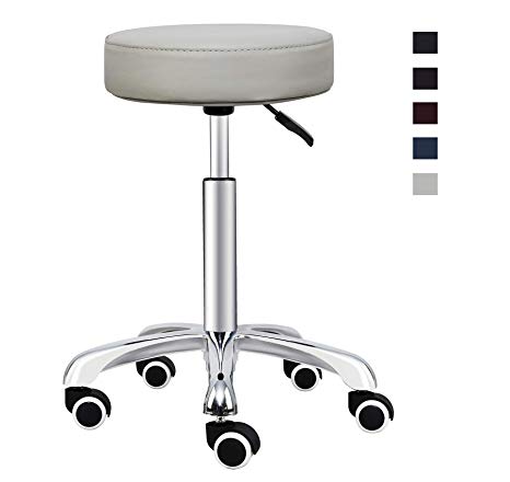 Grace & Grace Height Adjustable Rolling Swivel Stool Chair with Round Seat Heavy Duty Metal Base for Salon,Massage, Factory, Shop (Beign)