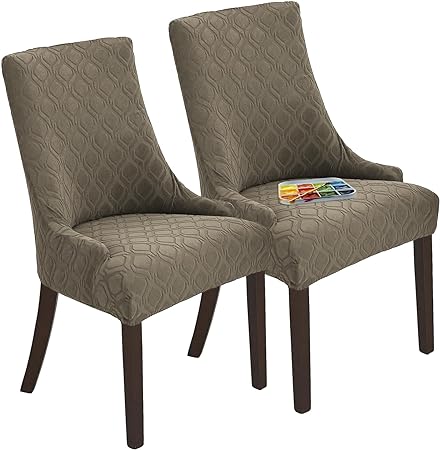 LANSHENG Wingback Chair Covers Slipcover, Accent Chair Covers with Arms, Stretch Jacquard Dining Chair Covers for Dining Room, Kitchen (Set of 2, Taupe)