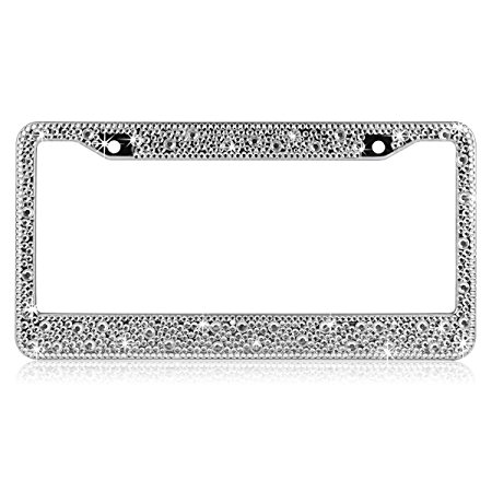ShowTop Pure Handmade Luxury Crystal Bling Bling Rhinestones Aluminium Car License Plate Frame Cover for Women Mixed Drill 1 Piece