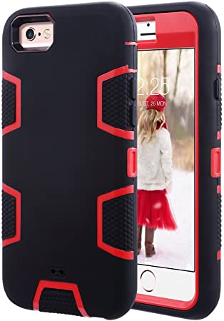 ULAK iPhone 6 Case, iPhone 6s Case 3in1 Shockproof Combo Hybrid Hard Rigid PC   Soft Silicone Protective Case Cover for Apple iPhone 6/6s (4.7 inch), Red Black