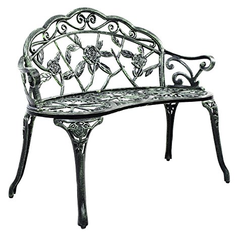 Giantex Patio Garden Bench Chair Style Porch Cast Aluminum Outdoor Rose Antique Green