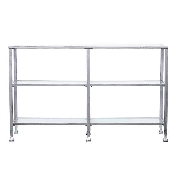 Southern Enterprises Jaymes 3 Tier Glass Console Media Table, Silver Frame Finish