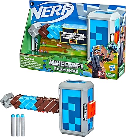 Nerf Minecraft Stormlander Dart-Blasting Hammer, Fires 3 Darts, Includes 3 Nerf Elite Darts, Pull-Back Priming Handle Multicolor 5010993948758