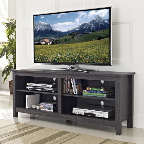 WE Furniture 58" Wood TV Stand Storage Console, Charcoal