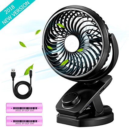 Winique Personal Clip on Fan - 4400mAh Rechargeable Battery Operated Mini Portable Fan - 360 Degree Rotation Desktop USB Fan for Baby Stroller, Crib, Outdoor Activity, Home and Office (Black)