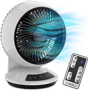 Lasko Whirlwind Orbital Motion Air Circulator Table Fan, 3 Speeds, Timer, Dark Mode, Remote Control for Small and Medium Sized Rooms, White, A12557