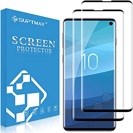 SUPTMAX Glass Screen Protector for Samsung S10 [Fingerprint Support] Galaxy S10 Tempered Glass Screen Protector [High Definition] Samsung Galaxy S10 Screen Glass (S10 Black 2 Glass GUARD)
