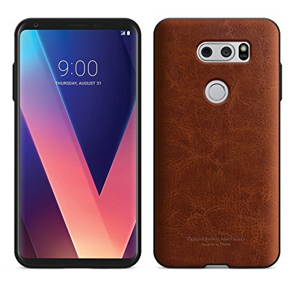 LG V30 Case [Tridea] Power Guard Premium Synthetic Leather Bumper [Shock Resistant][Scratch-Resistant][Slim] with Hidden Card Storage Case for LG V30 (2017) [Brown]