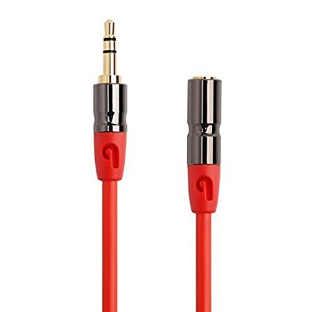 PlugLug 3.5mm Male to 3.5mm Female Stereo Audio Cable (4 FT (Male to Female) Red) - New Design accommodates iPhone, iPad, itouch, Smartphones and MP3 cases