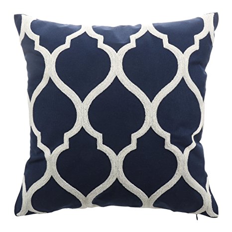 Pony Dance Waves Cotton Canvas Hand Made Home Decorative Embroidered Pillow Sham, 18"x18"(45x45cm), Navy Blue