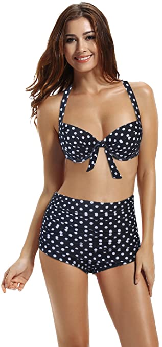 zeraca Retro Halter Push up High Waisted Bikini Carnival Swimsuit