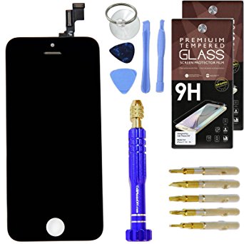 Cell Phone DIY Black Replacement Screen for Apple iPhone 5C - Complete Grade AAA Digitizer and LCD Assembly, Repair Kit Inc. Premium Repair Tools   [2x] Hardened Tempered Glass Touchscreen Protectors