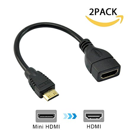 Pasnity Mini-HDMI to HDMI Connector Male to Female Adapter (2Pack) for Raspberry Pi, Camera, Camcorder, DSLR, Tablet, Video Card
