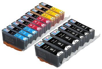 Skia Ink Cartridges ¨ 15 Pack Compatible with Canon 220/221(PGI-220BK CLI-221BK CLI-221C CLI-221M CLI-221Y) for PIXMA iP3600, PIXMA iP4600, PIXMA iP4700, PIXMA MP560, PIXMA MP620, PIXMA MP620B, PIXMA MP640, PIXMA MP640R, PIXMA MX860, PIXMA MX870
