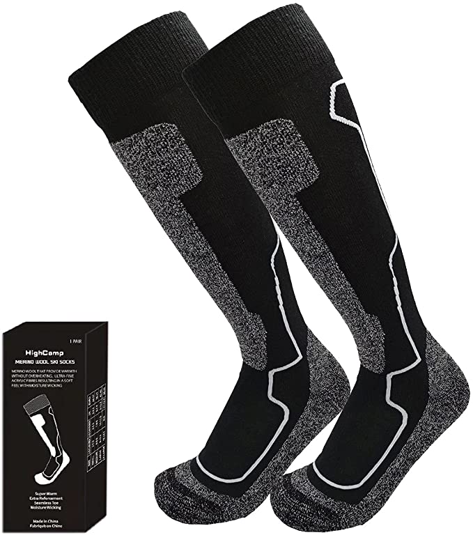 HIGHCAMP Merino Wool Ski Snowboard Socks Men's Performance Skiing Socks for Cold Weather Outdoor Winter Snow Sport