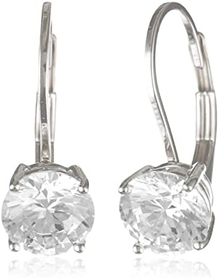 Amazon Essentials Platinum Plated Sterling Silver Round Cut Cubic Zirconia Leverback Earrings (6.5mm)