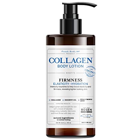 Rosen Apothecary Firming Collagen Body Lotion with Natural Coconut Oil for Firmness, Elasticity, Hydration, Revealing Tighter Looking Skin, for all Skin Types 32oz / 960ml