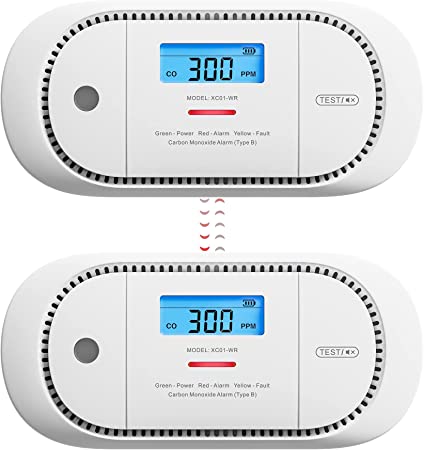 X-Sense Wireless Interconnected Carbon Monoxide Alarm, Replaceable Battery Powered CO Alarm with Digital Display and Peak Value Memory, Complies with EN 50291, XC01-WR (RF Interconnected), 2-Pack