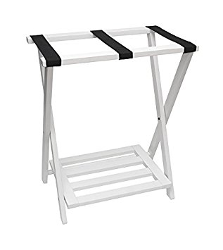 Lipper International 502W Folding Luggage Rack with Shoe Rack, White