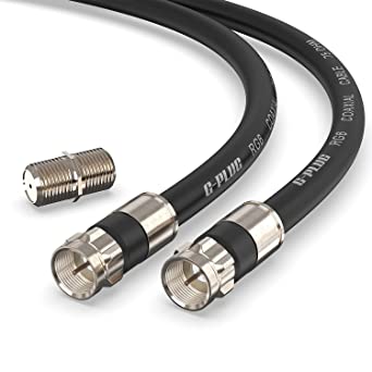 50FT G-PLUG RG6 Coaxial Cable Connectors Set – High-Speed Internet, Broadband and Digital TV Aerial, Satellite Cable Extension – Weather-Sealed Double Rubber O-Ring and Compression Connectors Black