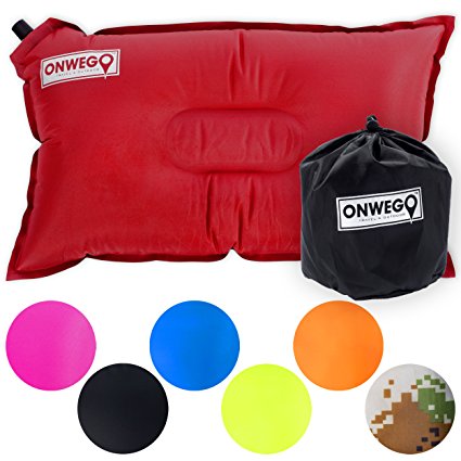 Camping Pillow / Inflatable Air Pillow-- 20in x 12in, 10.5oz, Self Inflating, Compressible-- Best for Outdoor Trips, Backpacking, Hiking, Beach, Travel, Motorcycle, Car -- By ONWEGO