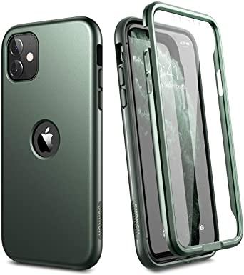 SURITCH Marble iPhone 11 Case, [Built-in Screen Protector] Full-Body Protection Hard PC Bumper Glossy Soft TPU Rubber Gel Shockproof Cover for iPhone 11/XI 6.1 inch (Dark Green)
