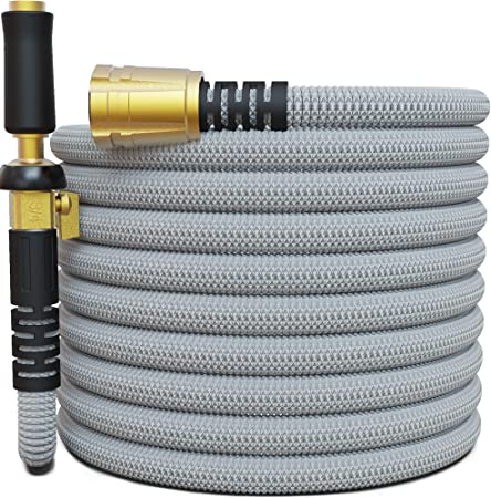 Titan 50FT Garden Hose - All New Expandable Water Hose with Triple Latex Core 3/4" Easy Removal Solid Brass Fittings Expanding Extra Strength Fabric Flexible Hose with Jet Nozzle and Washers (G)