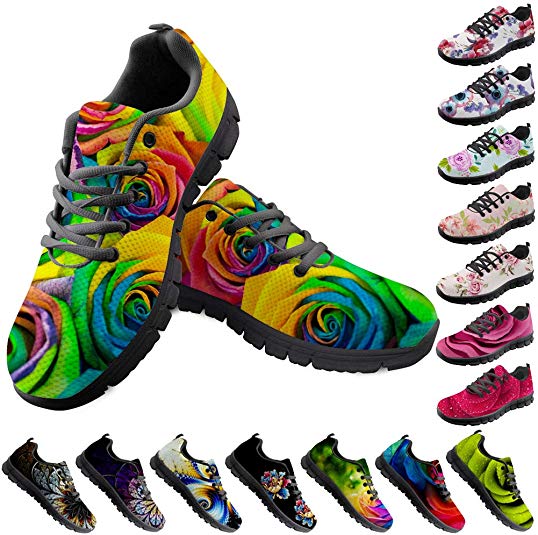 Bigcardesigns Womens Lightweight Athletic Fashion Sneaker Jogging Running Sports Shoes Colorful Floral Design