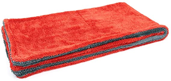 [Dreadnought] Microfiber Car-Drying Towel, Superior Absorbency for Drying Cars, Trucks, and SUVs, Double-Twist Pile, One-Pass Vehicle-Drying Towel (Original (20"x40"), Red/Gray)