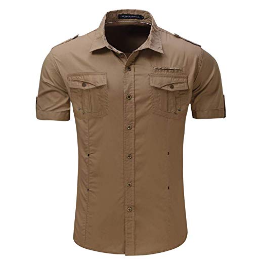 FREDD MARSHALL Men's 100% Cotton Short Sleeve Button Shirts