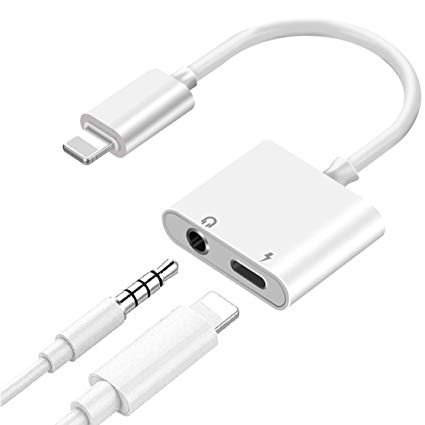 Headphones Jack Adapter for iPhone,Compatible with iPhone 8 / 8Plus iPhone 7 / 7Plus iPhone X / 10 iPhone Xs/Xr,dongle Headset 2 in 1 to 3.5mm Aux Audio Cable Compatible for iOS 10.3 or Later-White