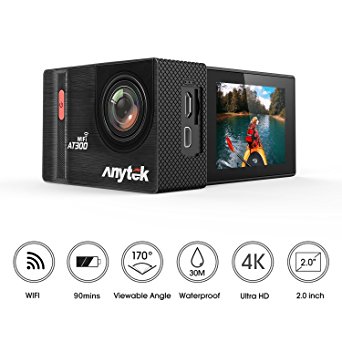 Anytek AT300 Action Camera 4K WiFi Sports Cam 20MP 2.0 Inch Waterproof Diving Camcorder Built-in Gyroscope with Dual 1350mAh Batteries and Accessories Kit (32GB Micro SD Card Included)