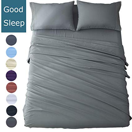 Shilucheng Twin XL Size 4-Piece Bed Sheets Set Microfiber 1800 Thread Count Percale | 16 Inch Deep Pockets | Super Soft and Comforterble | Wrinkle Fade and Hypoallergenic (Twin XL, Dark Grey)