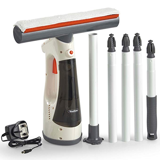 VonHaus 3-in-1 Window Vacuum/Cleaner with Rechargeable Battery – for Glass/Tiles/Windscreens/Shower Screens – Includes Squeegee & Micro-Fibre Pad