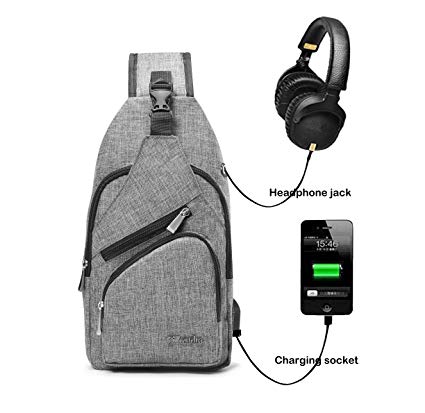 BSTcentelha Sling Shoulder Crossbody Chest Bag for Men Women Lightweight Hiking Travel Backpack Daypack with USB Charging Port (Grey)